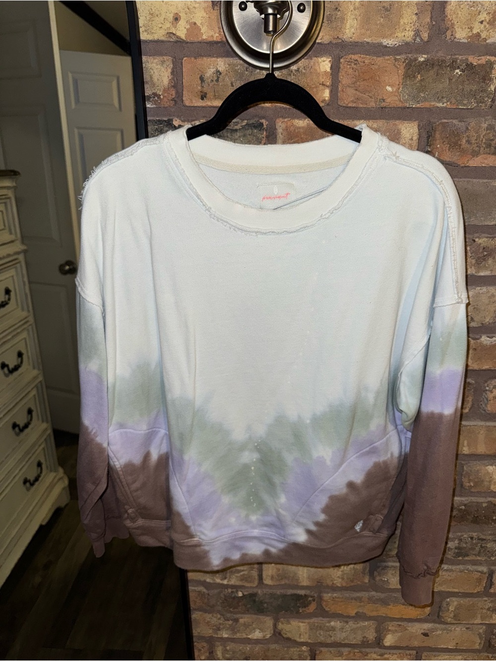 Free People Tie-Dye Crewneck Sweatshirt in White, Lavender & Brown